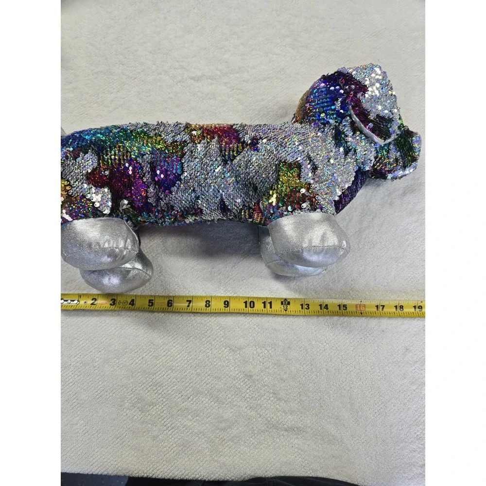 Dan Dee Sequin Dachshund Plush‎ Rainbow Silver Flip Sequins Wiener Dog Toy 19